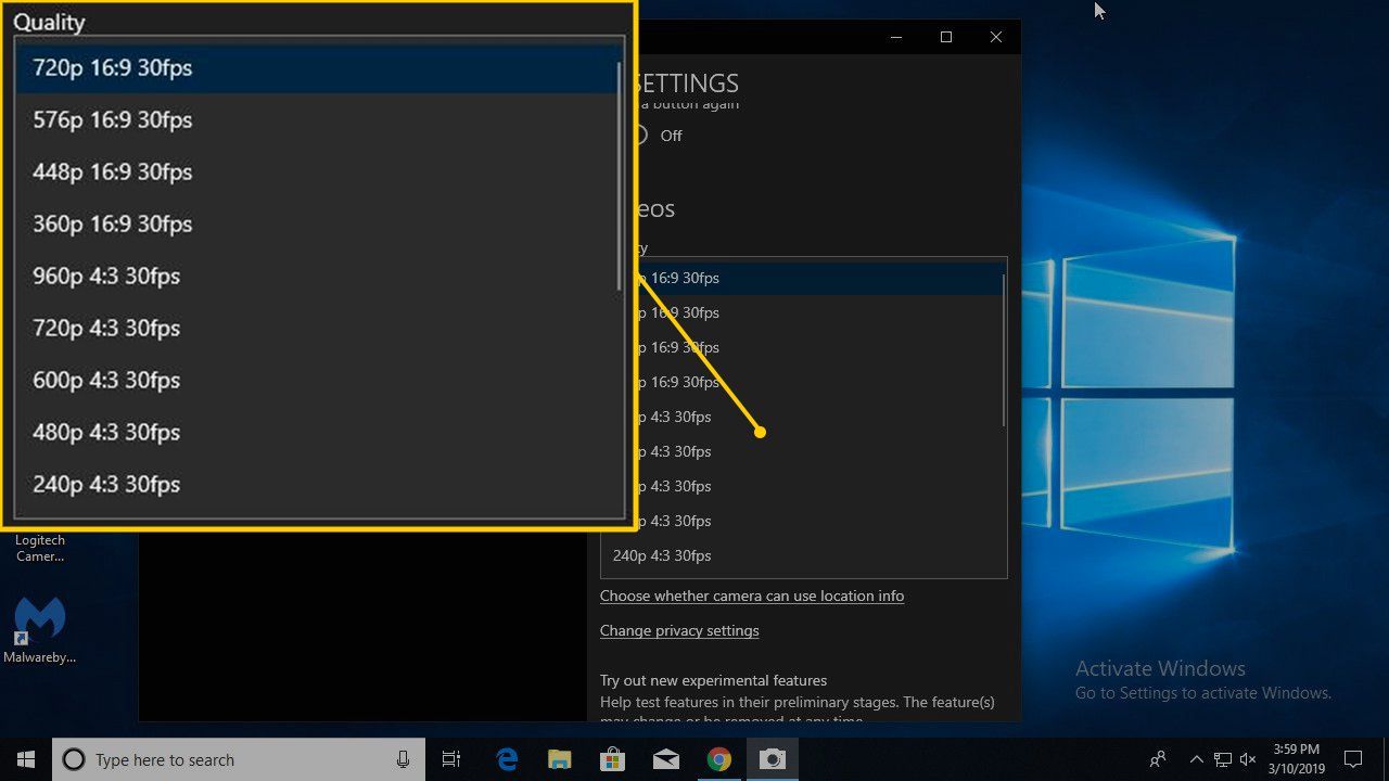 Различные настройки качества для веб-камер на Windows 10