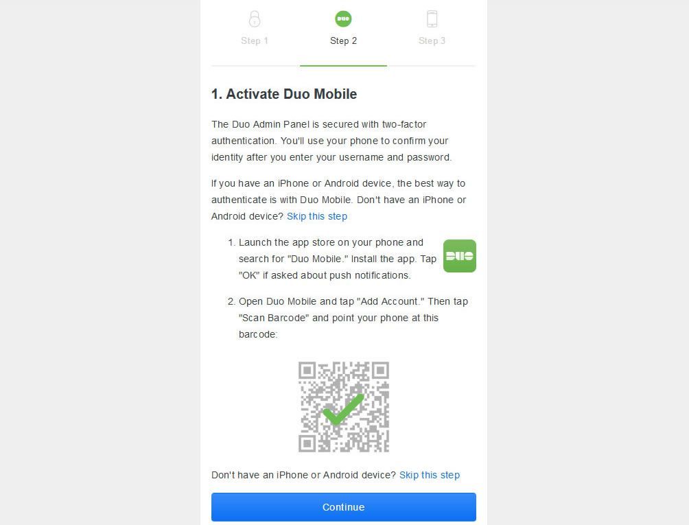 Скриншот, показывающий успешную активацию Duo Mobile.