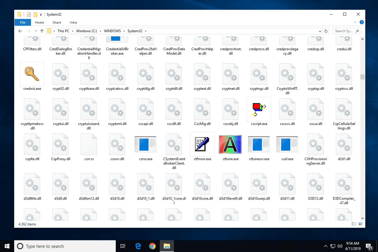 Папка Windows 10 system32