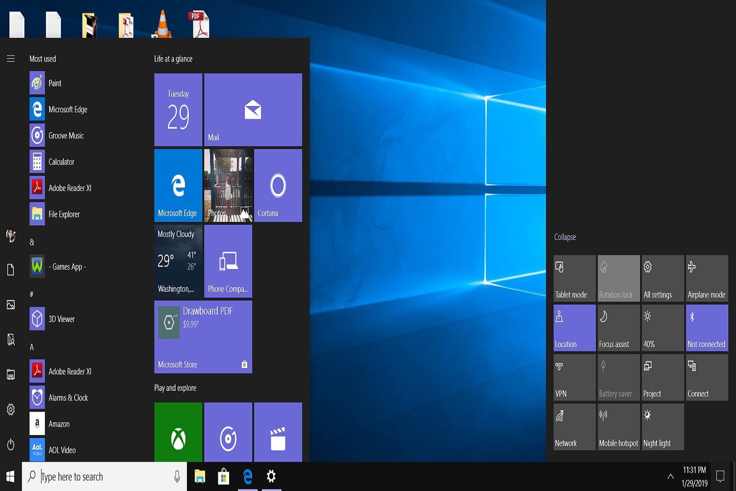 Снимок экрана, показывающий, как отключить режим планшета на ПК с Windows 10.