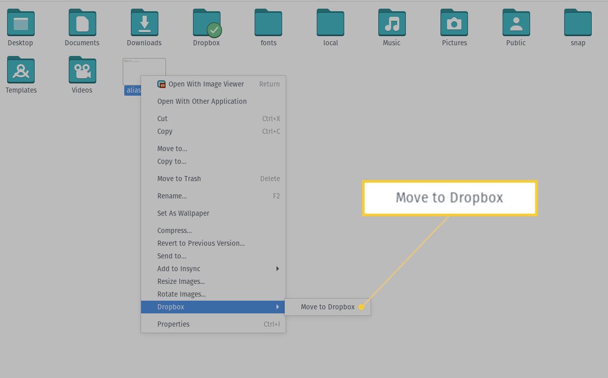Скриншот перемещения файла в каталог Dropbox.