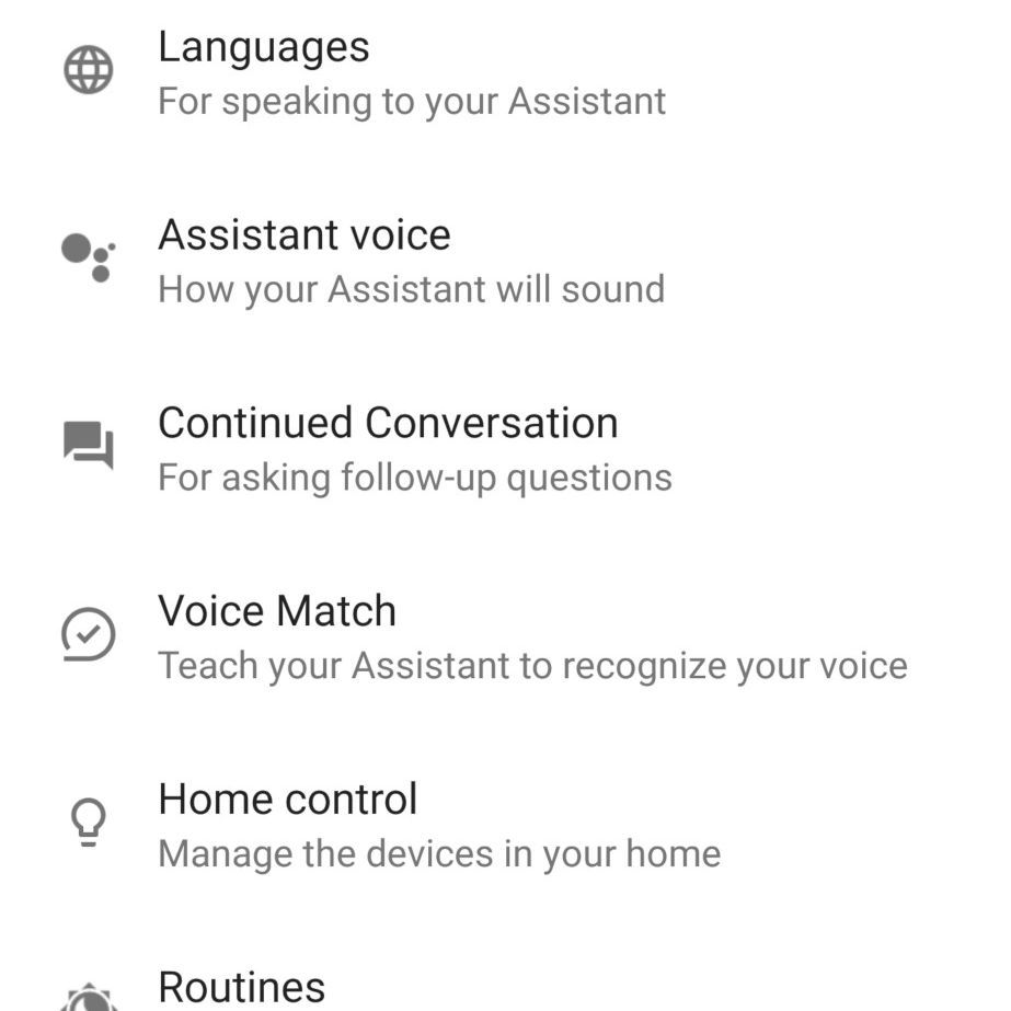 Экран настроек Google Home на Android