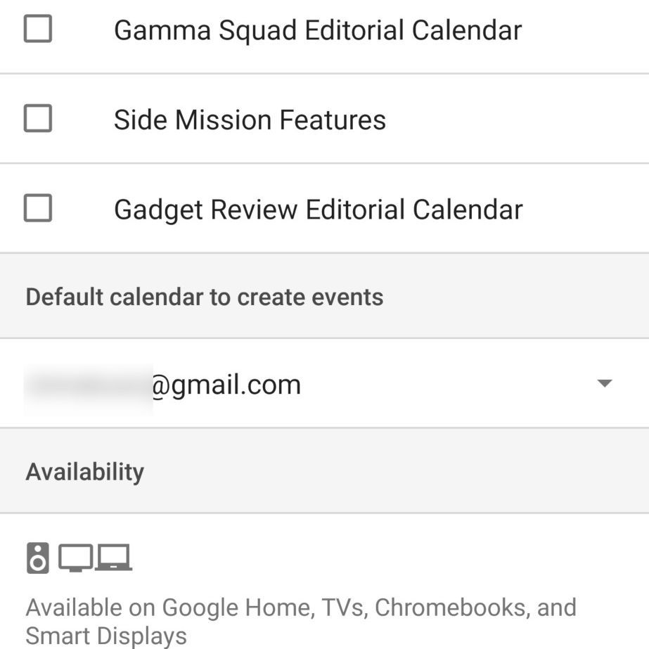 Вкладка календарей в приложении Google Home для Android