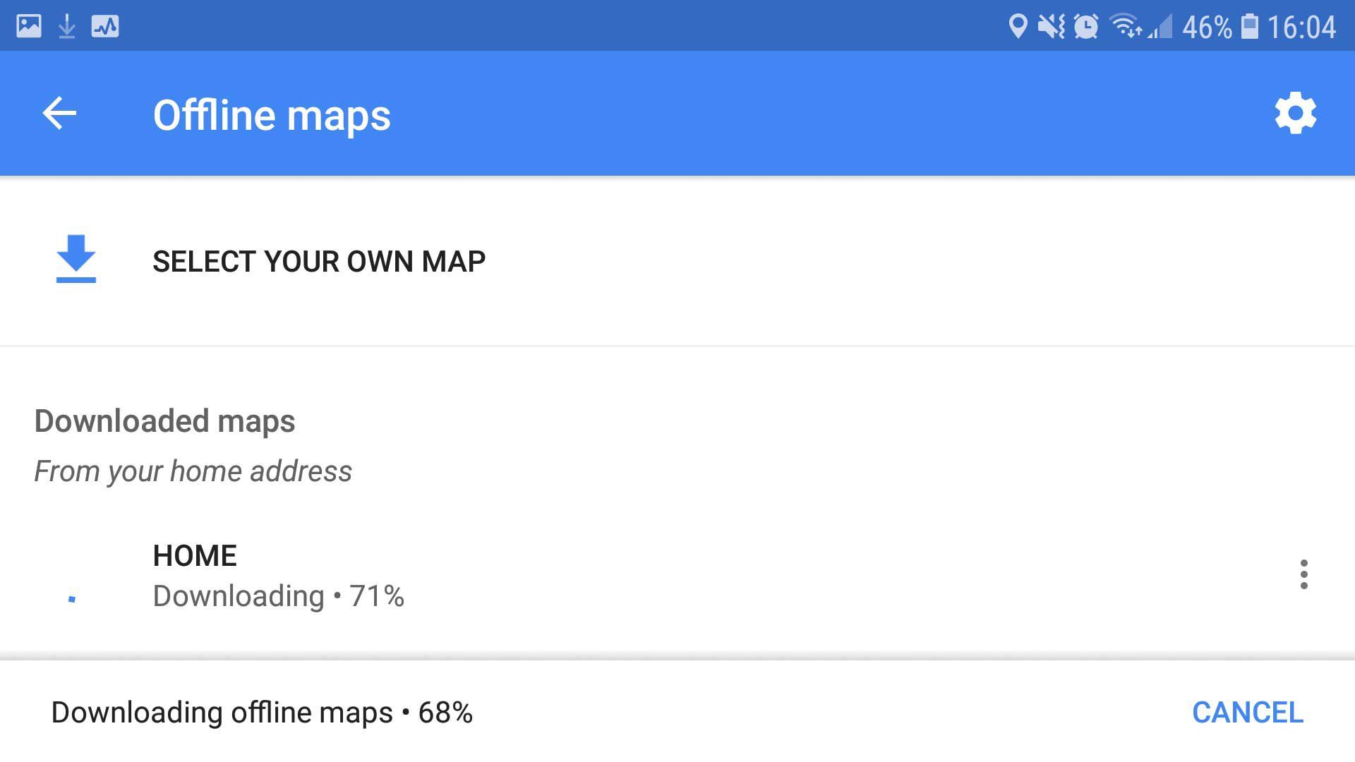 Снимок экрана, показывающий настройки автономных карт в Google Maps