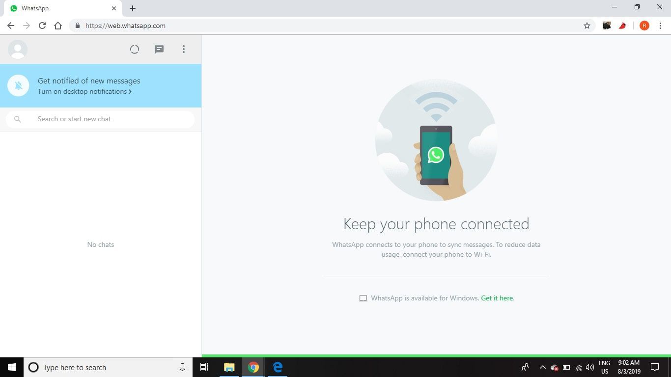Веб-клиент WhatsApp, работающий в Chrome на Windows