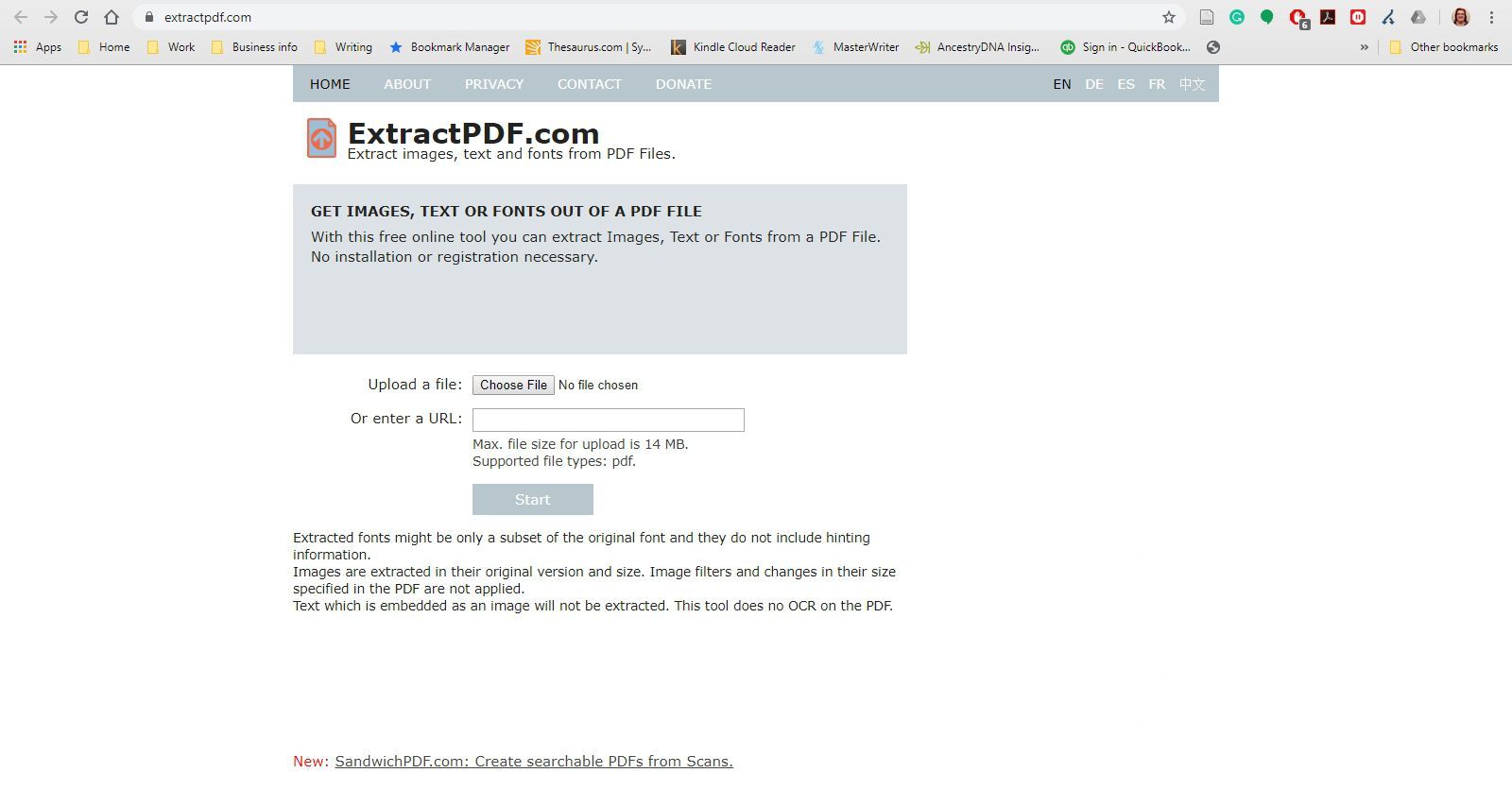 Сайт ExtractPDF.