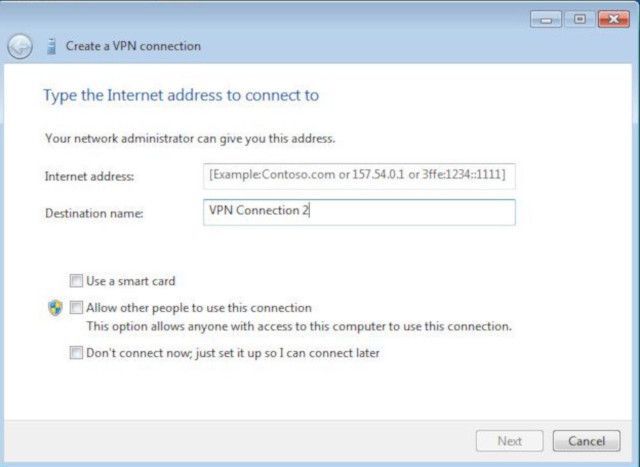 Создайте VPN-соединение в Windows 7