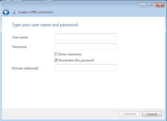 Введите ваш VPN логин на Windows 7