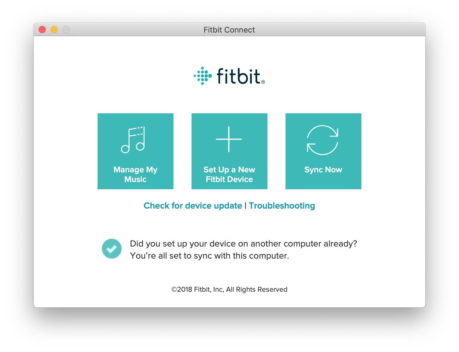 Fitbit Connect Главное меню