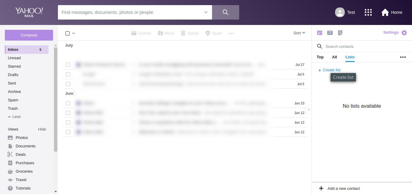 Yahoo Mail создает новый список