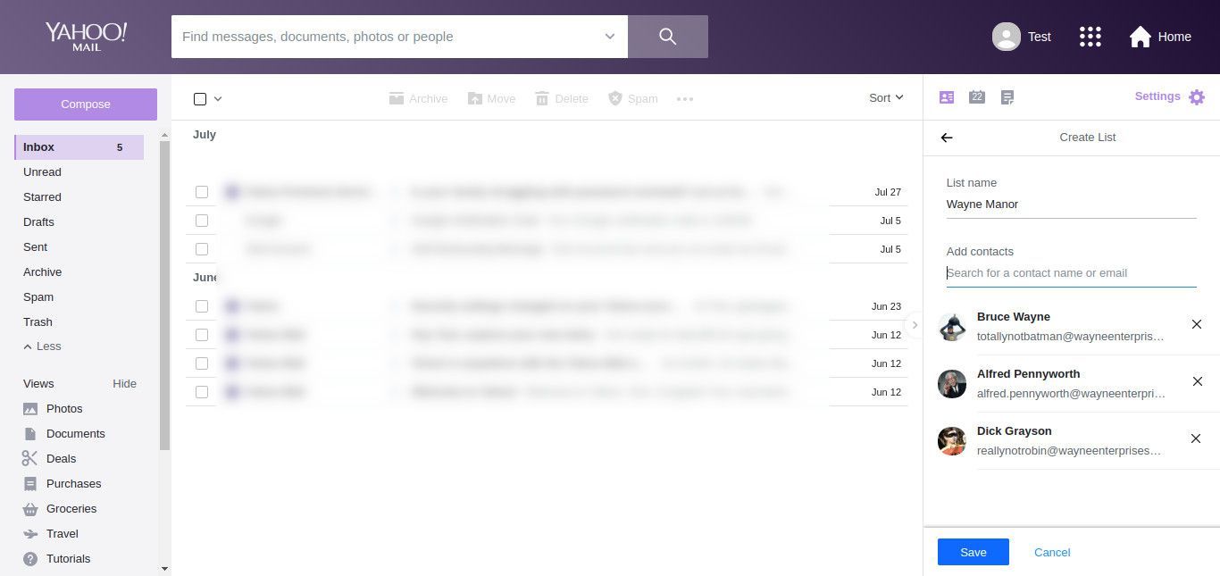 Yahoo Mail список заполнен
