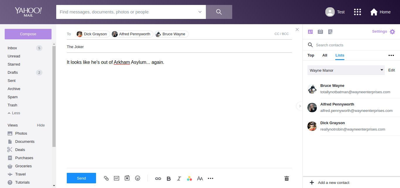 Yahoo Mail отправить в список рассылки