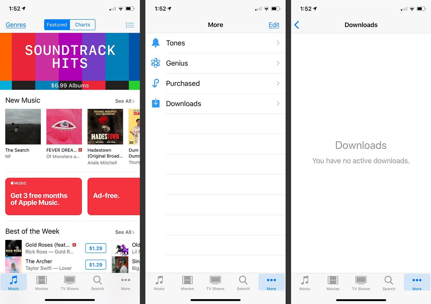 Путь iTunes Store к экрану загрузок на iPhone