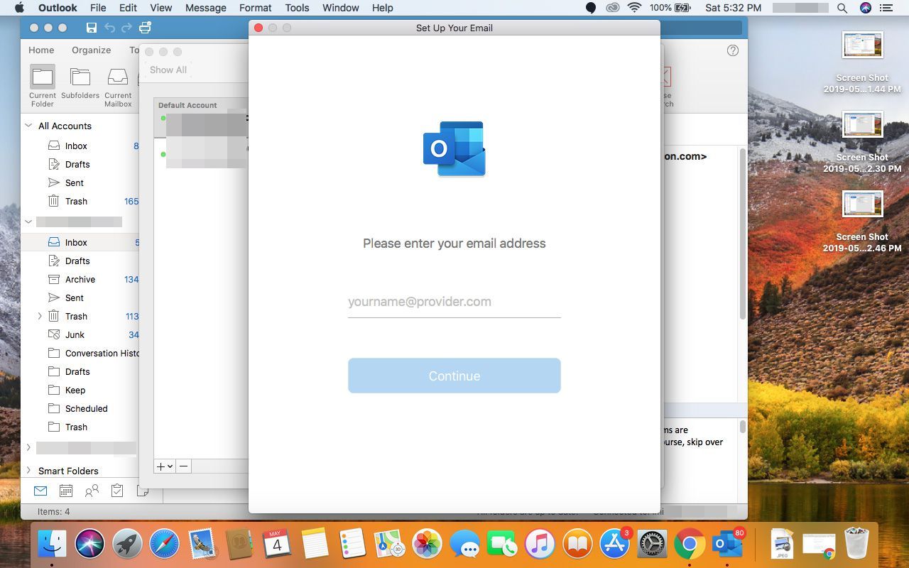 Вход в учетную запись Outlook.com в Outlook для Mac.