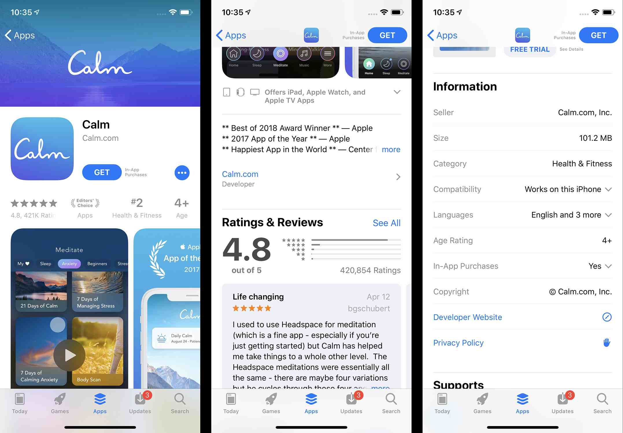 Снимки экрана с подробным описанием приложения в App Store