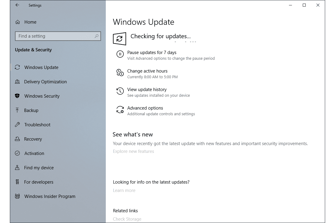 Центр обновления Windows проверяет наличие обновлений в Windows 10