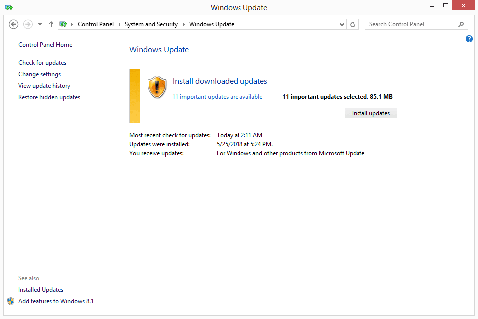 Windows 8 Утилита Windows Update