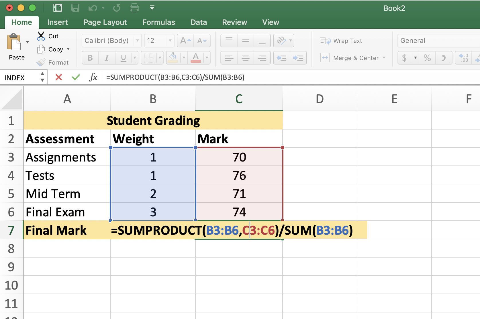 Снимок экрана Excel, показывающий альтернативные способы использования SUMPRODUCT.