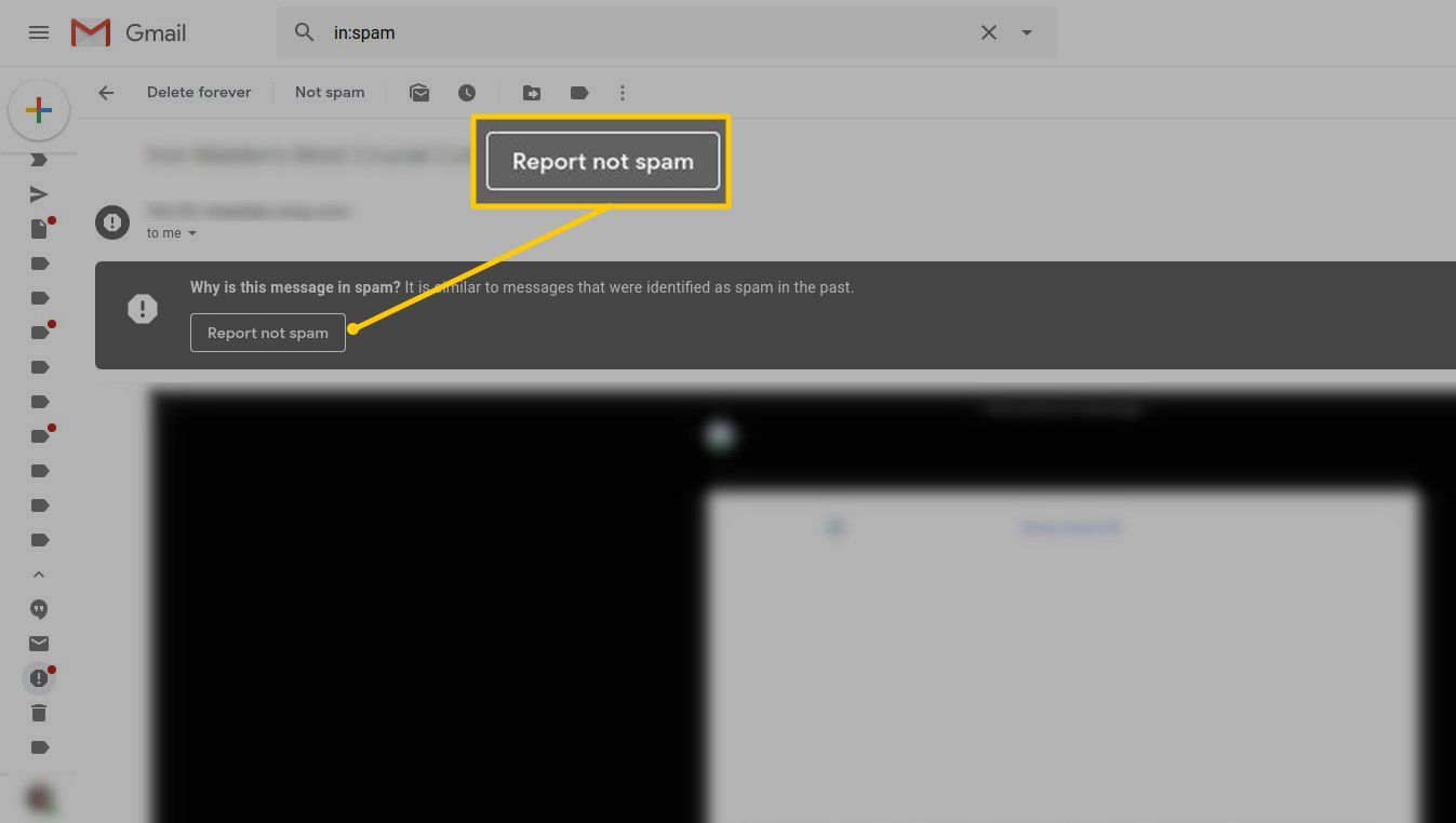 Кнопка Сообщить не о спаме в Gmail