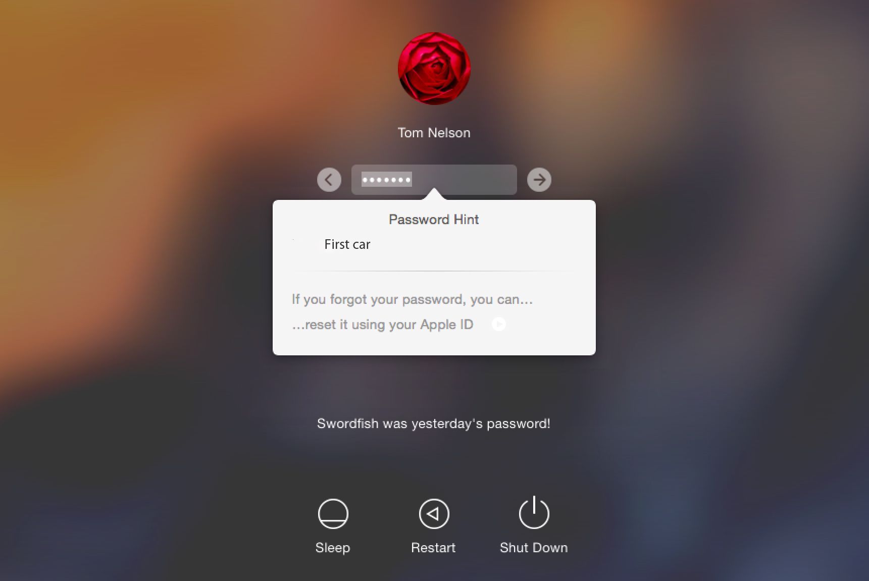Подсказка пароля для входа в Mac