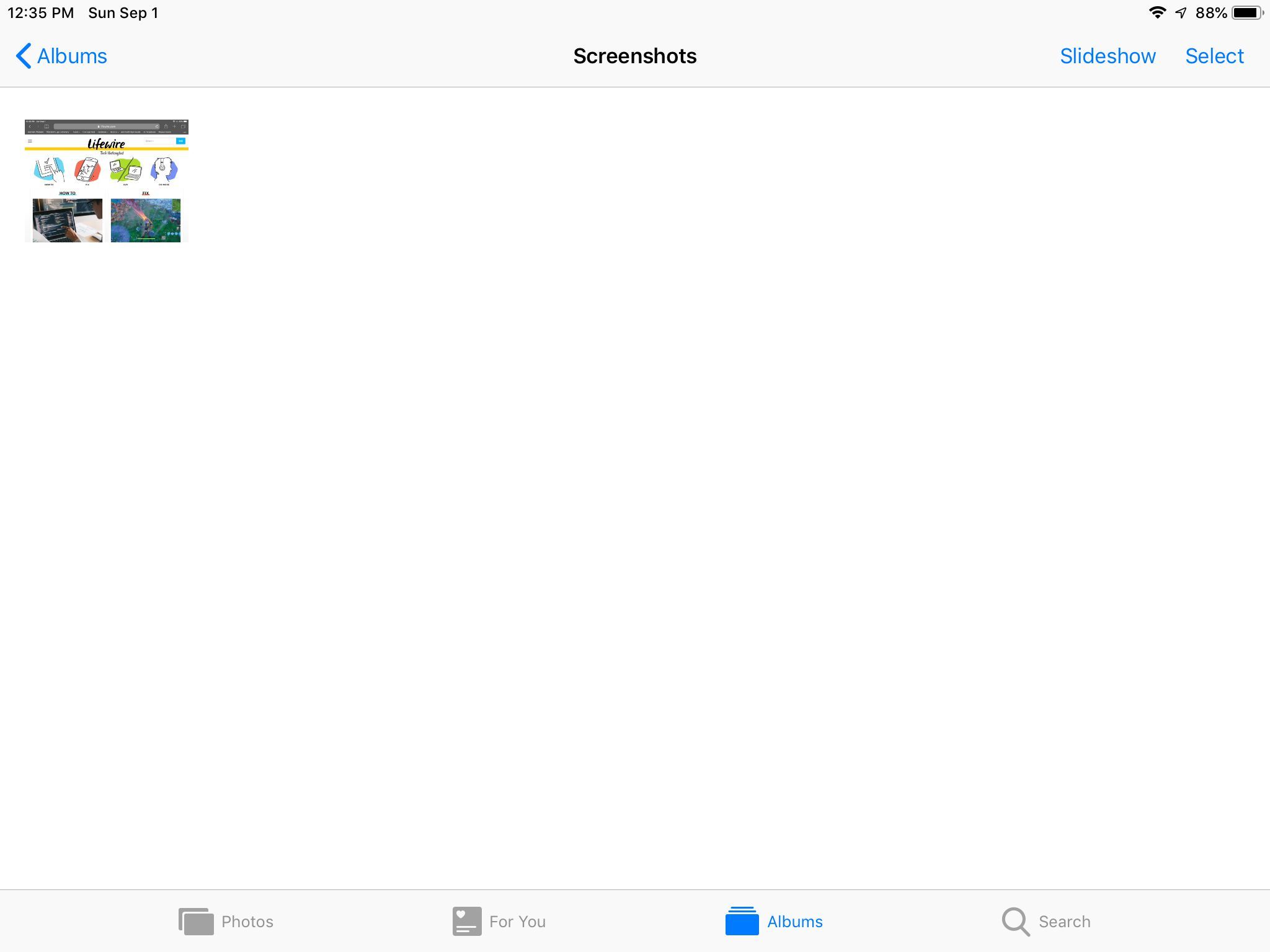 Альбом «Снимки экрана» в приложении iPad «Фото»