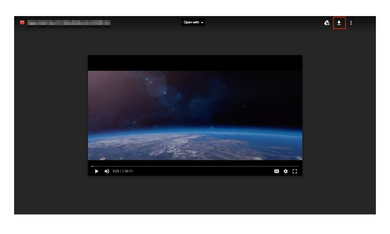 Снимок экрана, показывающий фильм в плеере Google Drive с выделенной кнопкой загрузки.