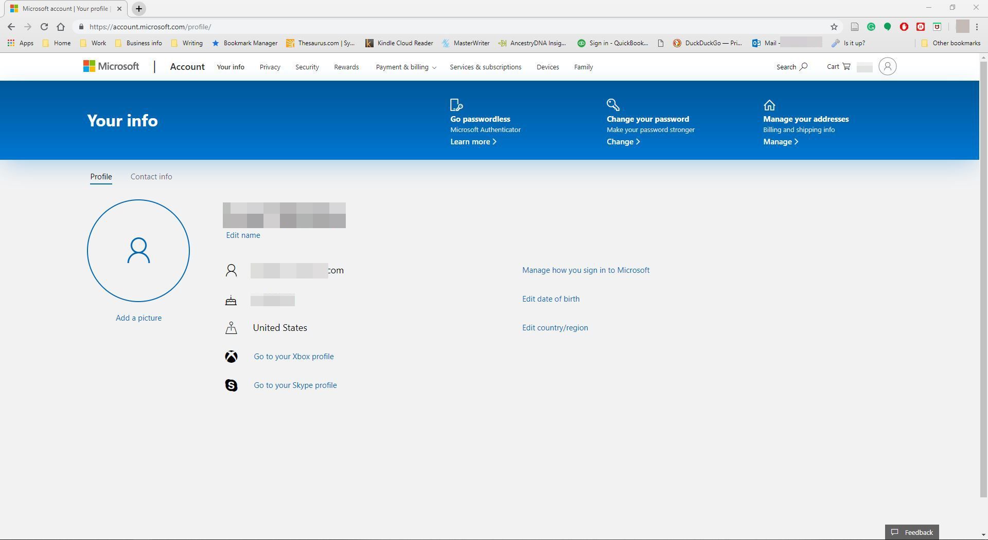 Просмотр веб-страницы Вашей информации в Microsoft's website screenshot