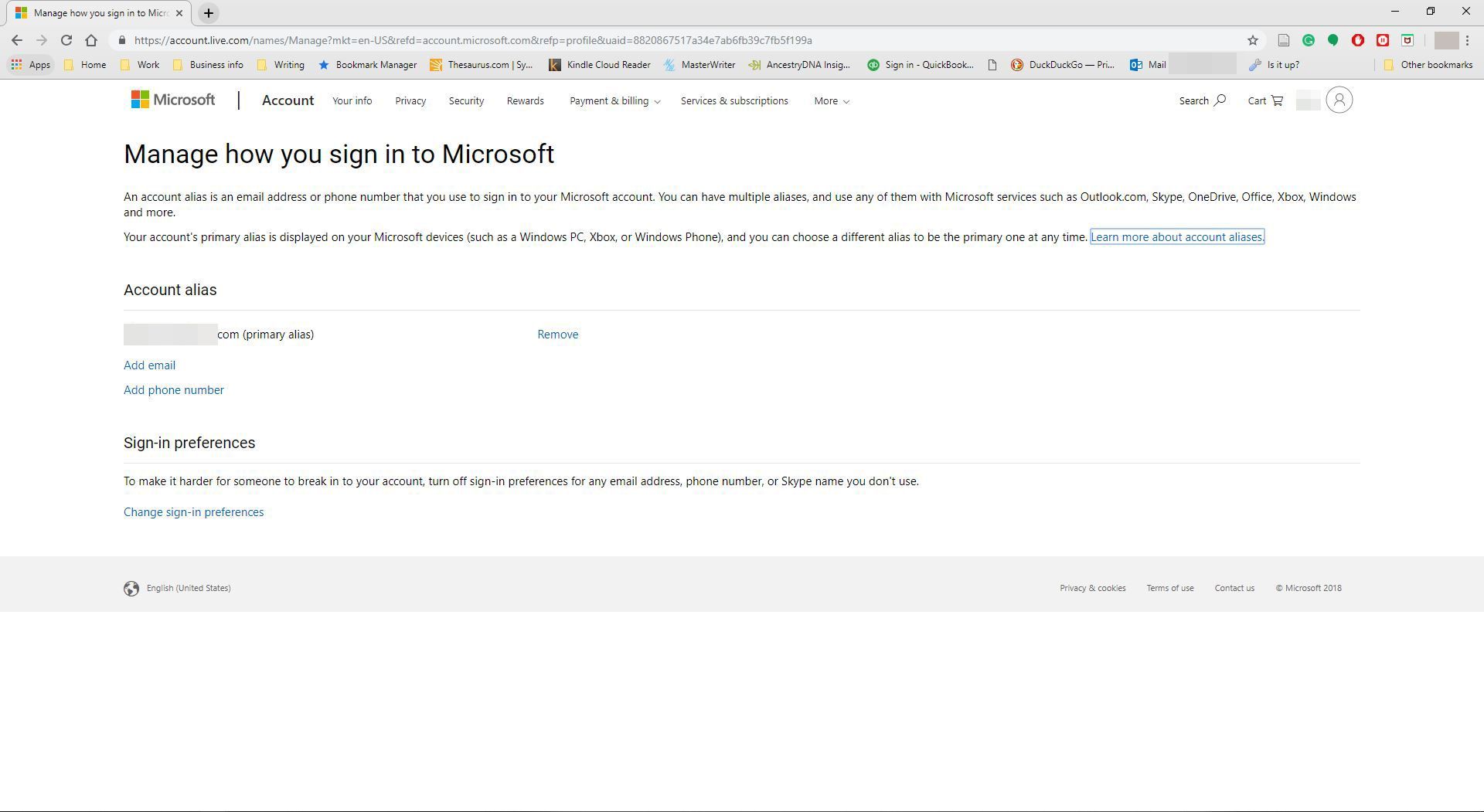 Управление тем, как вы входите в скриншот веб-сайта Microsoft
