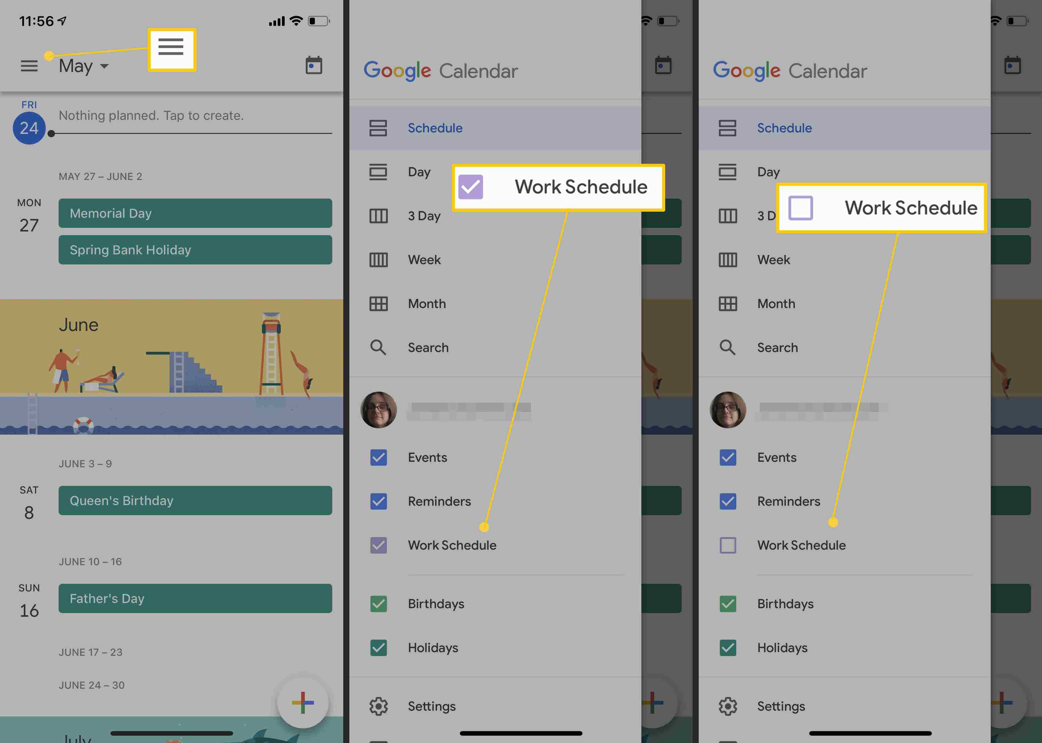 Приложение Google Calendar и как скрыть календари