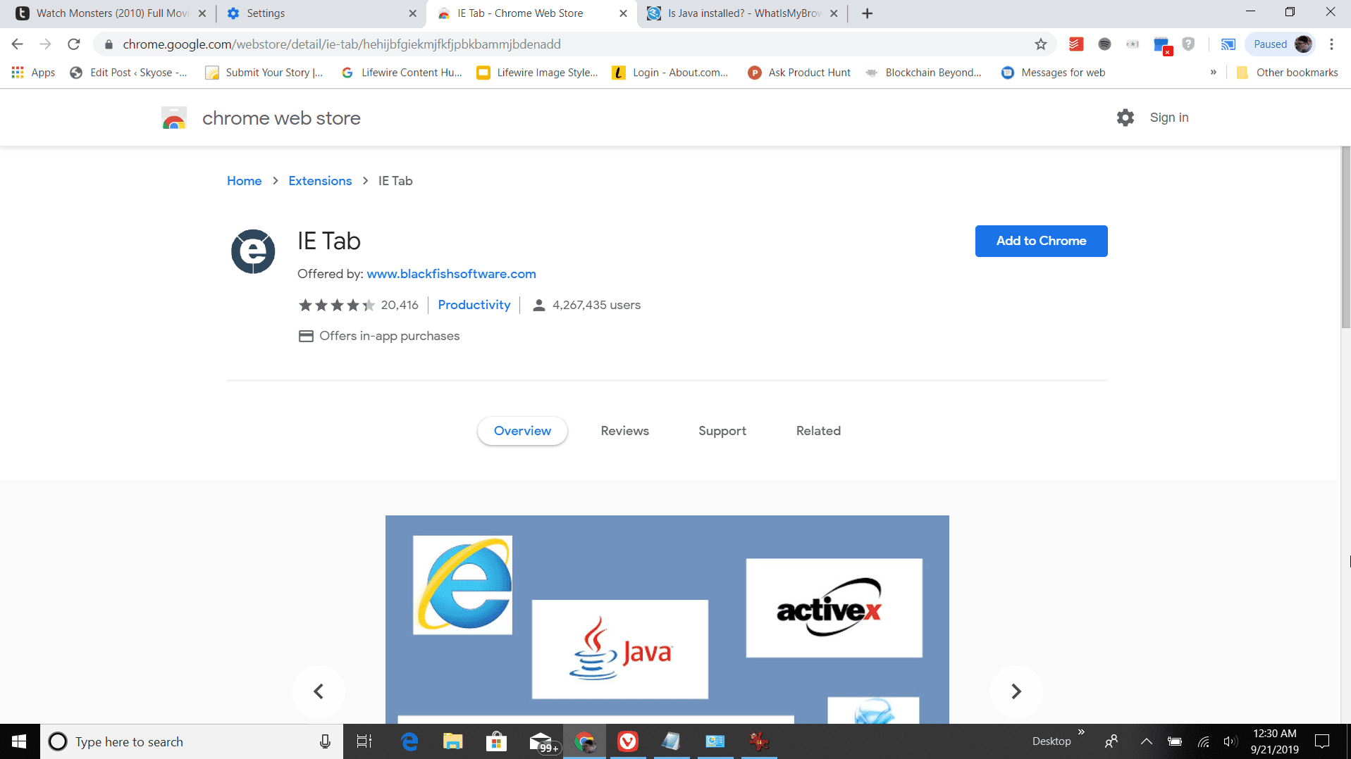 Снимок экрана расширения IE Tab Chrome