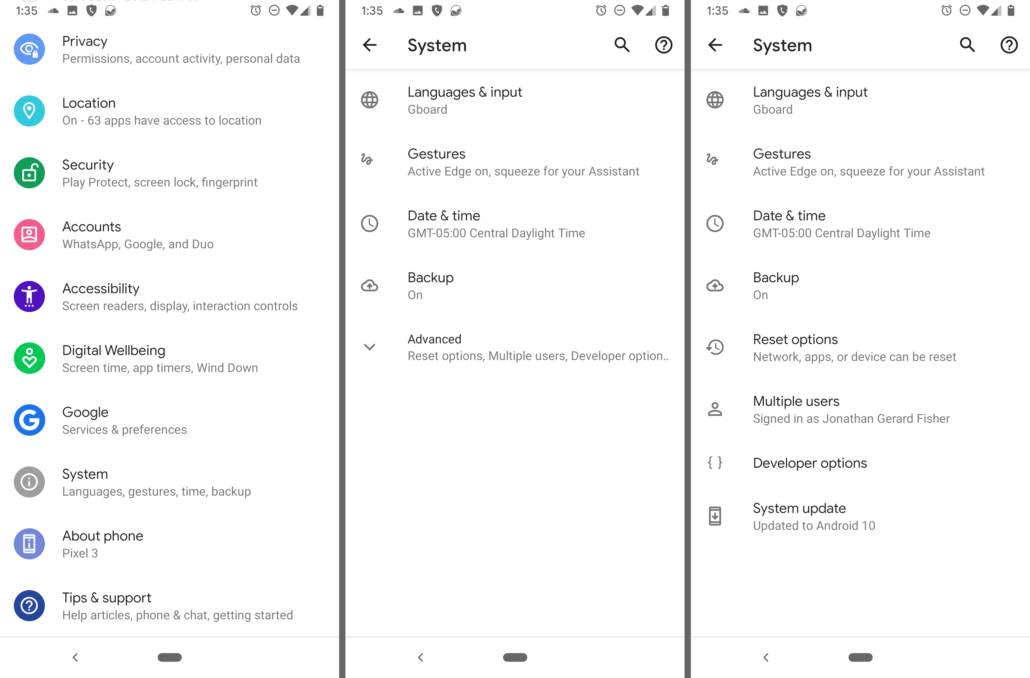 Настройки и системные экраны на Android 10