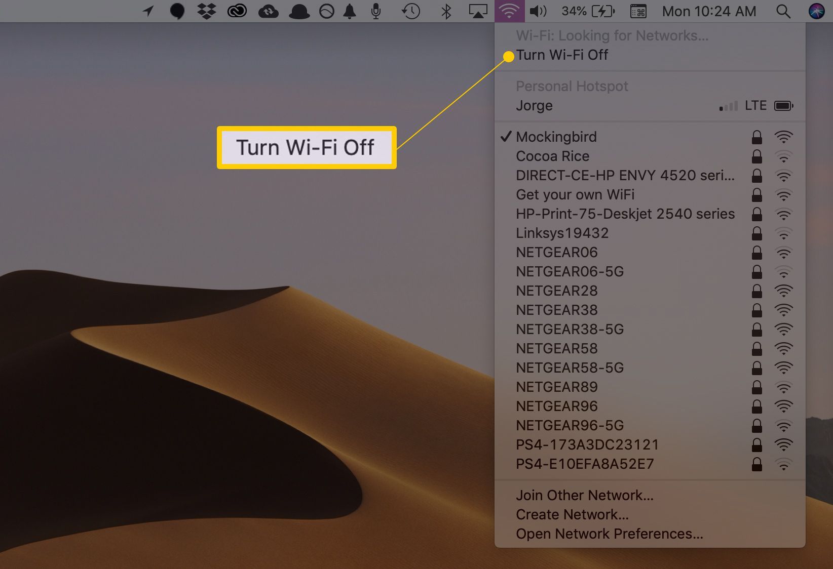 Отключить пункт меню Wi-Fi Off в macOS
