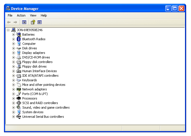 Снимок экрана диспетчера устройств Windows XP