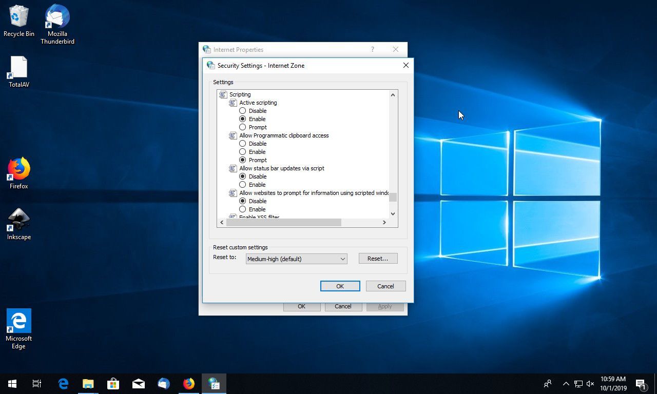 Скрипты настроек безопасности Windows 10