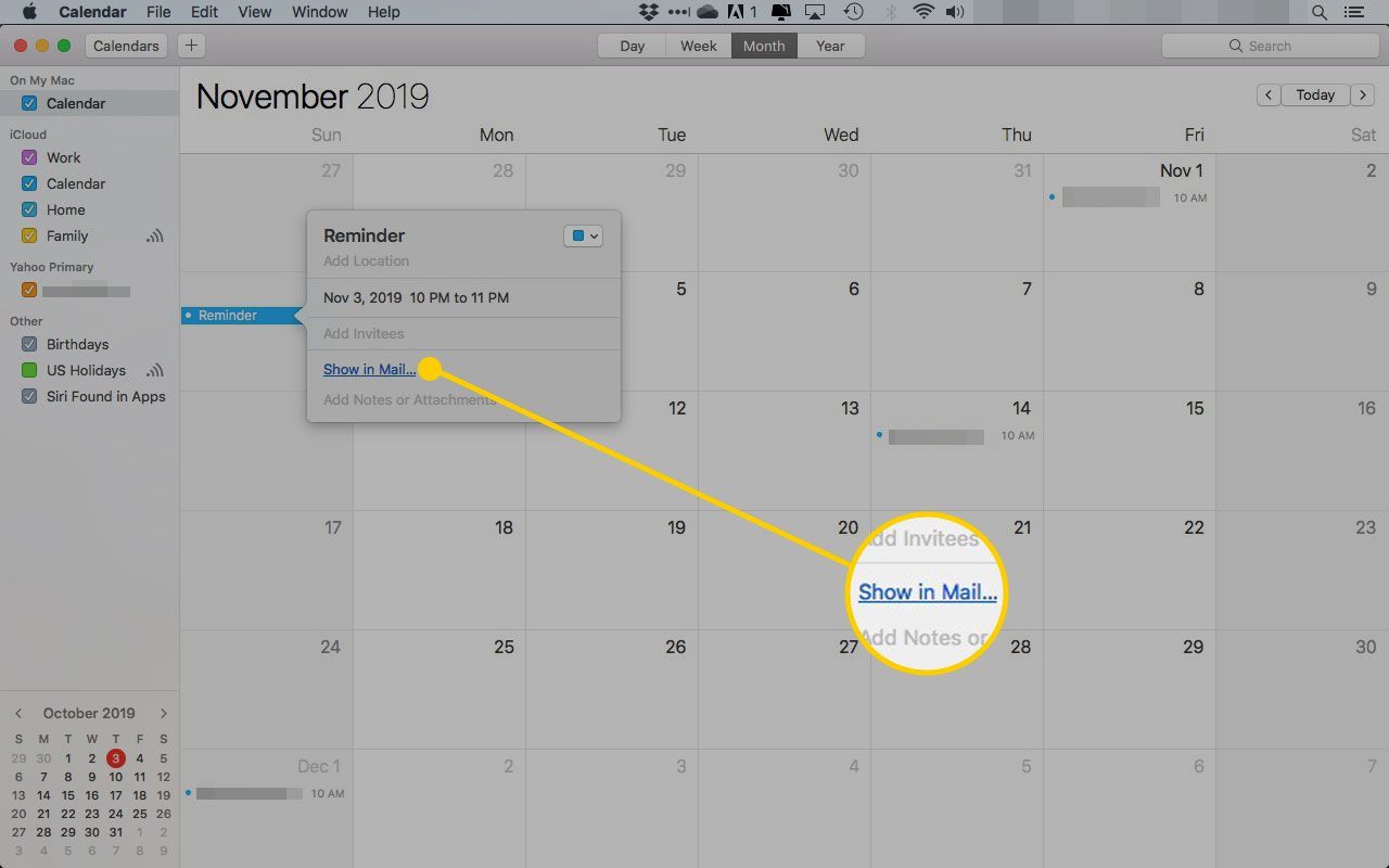 Событие в Календаре в macOS с выделенной ссылкой Показать в почте