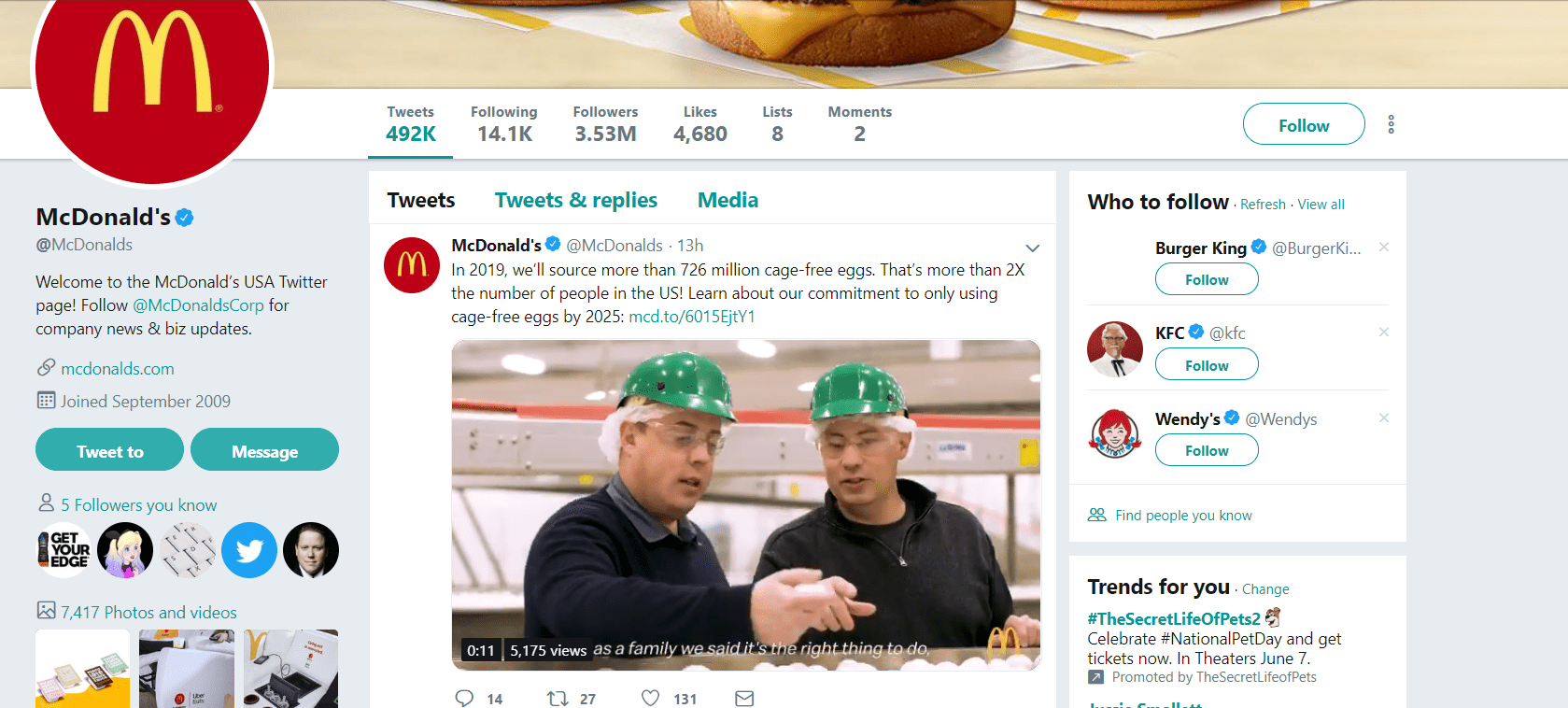 Скриншот McDonald's social media Twitter page