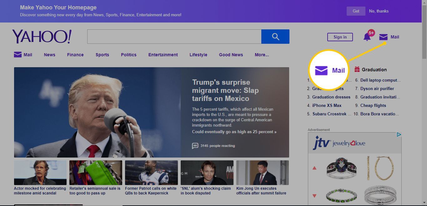 Кнопка почты для Yahoo в сети