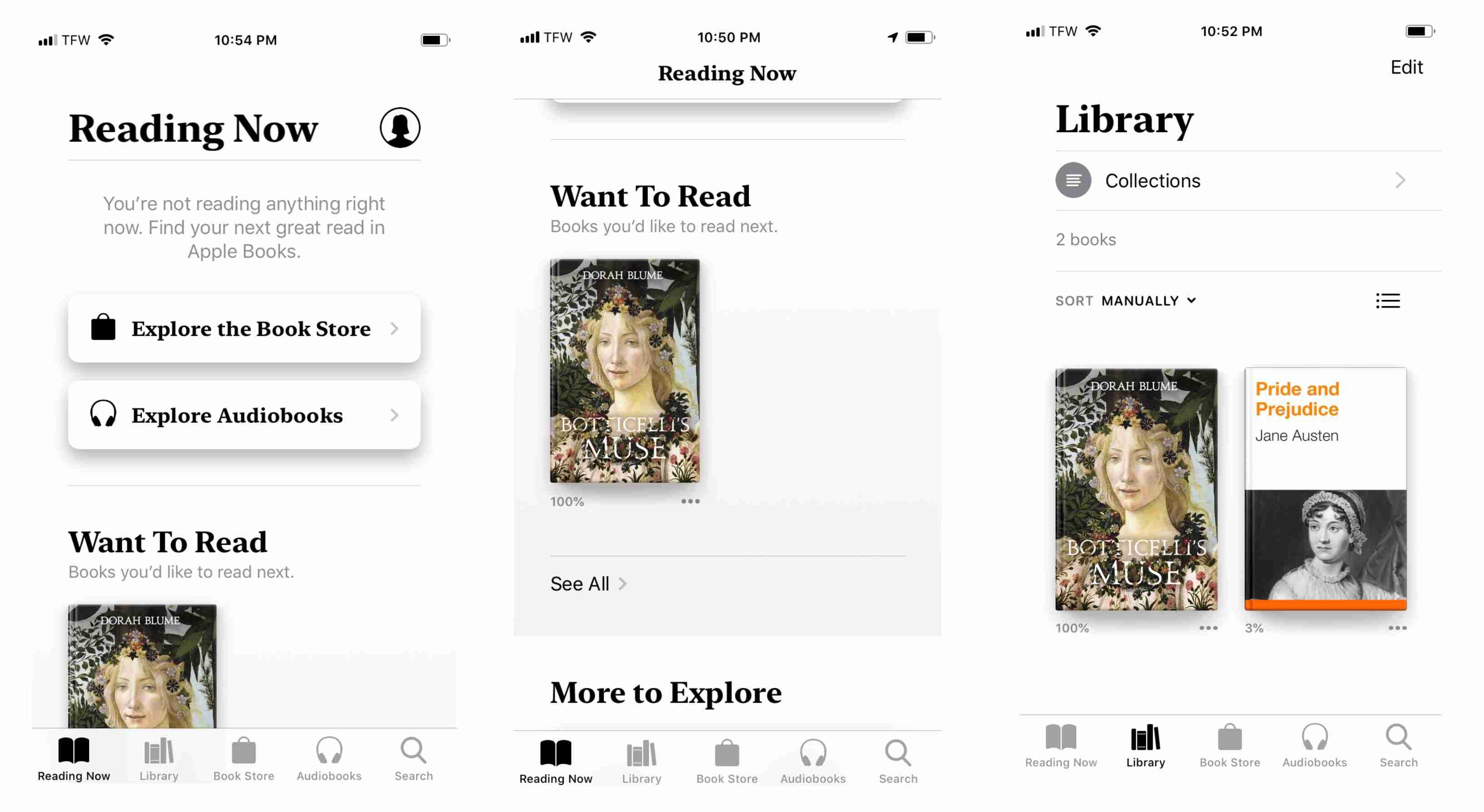 Снимок экрана с функциями книжного магазина на iPhone