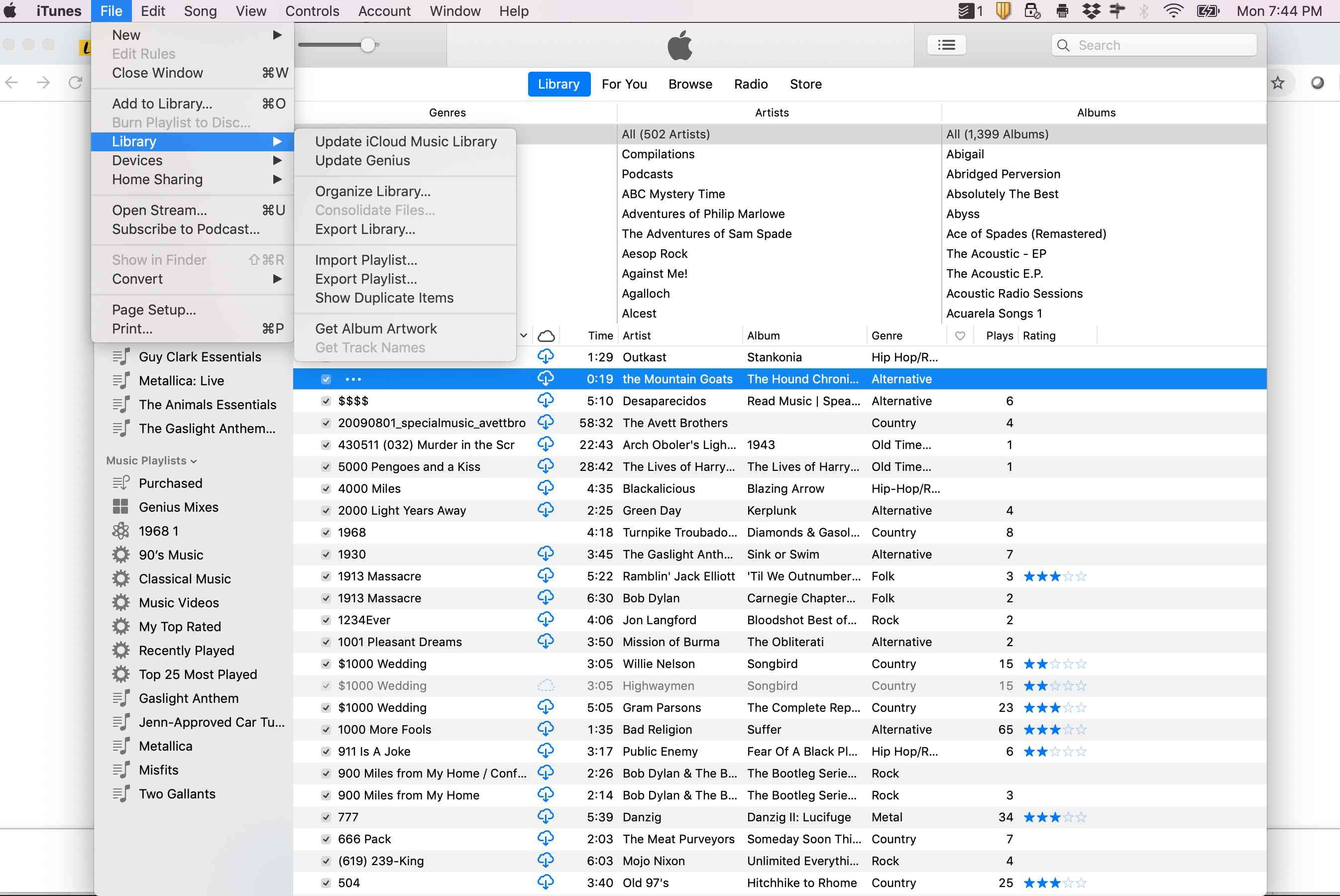 Скриншот получения названий песен в iTunes