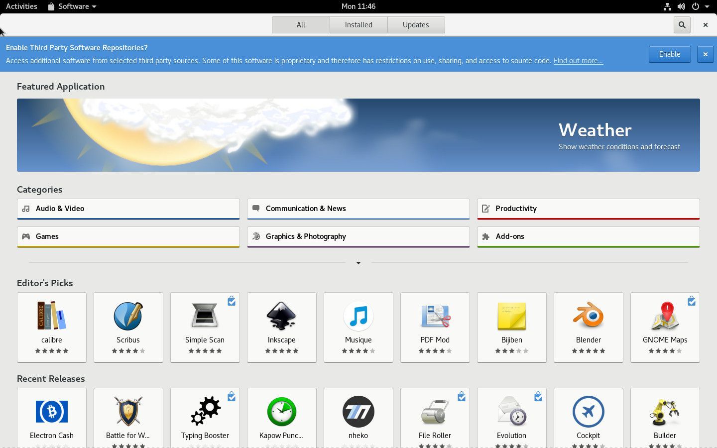 Скриншот программного центра GNOME на Fedora