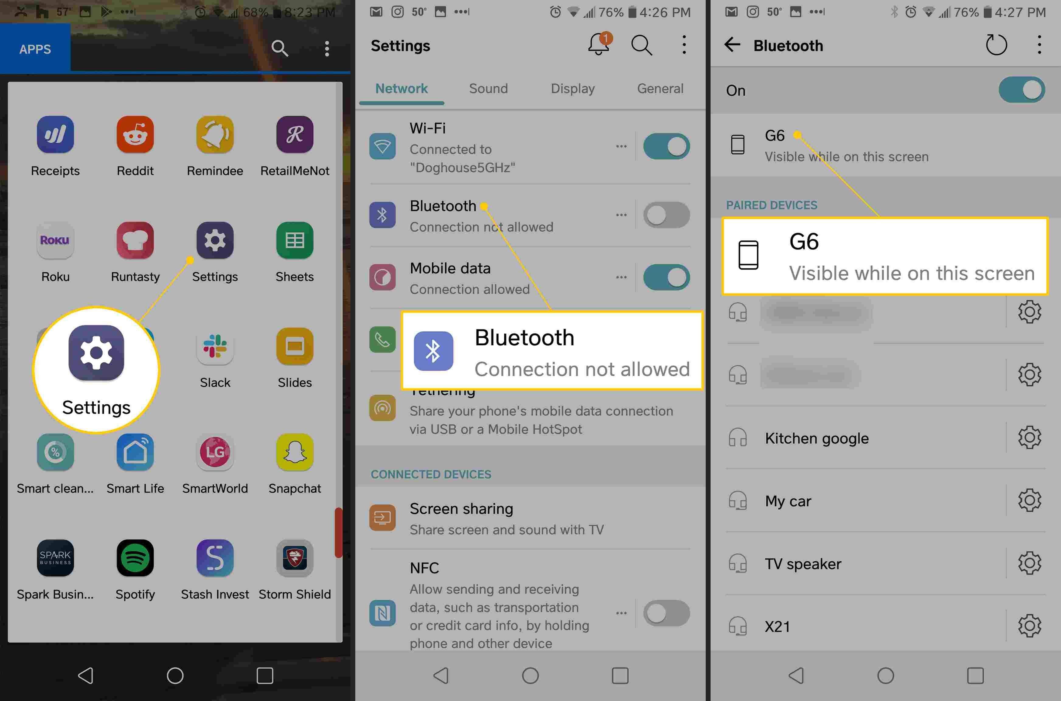 Настройки, Bluetooth, Обнаруживаемый на Android