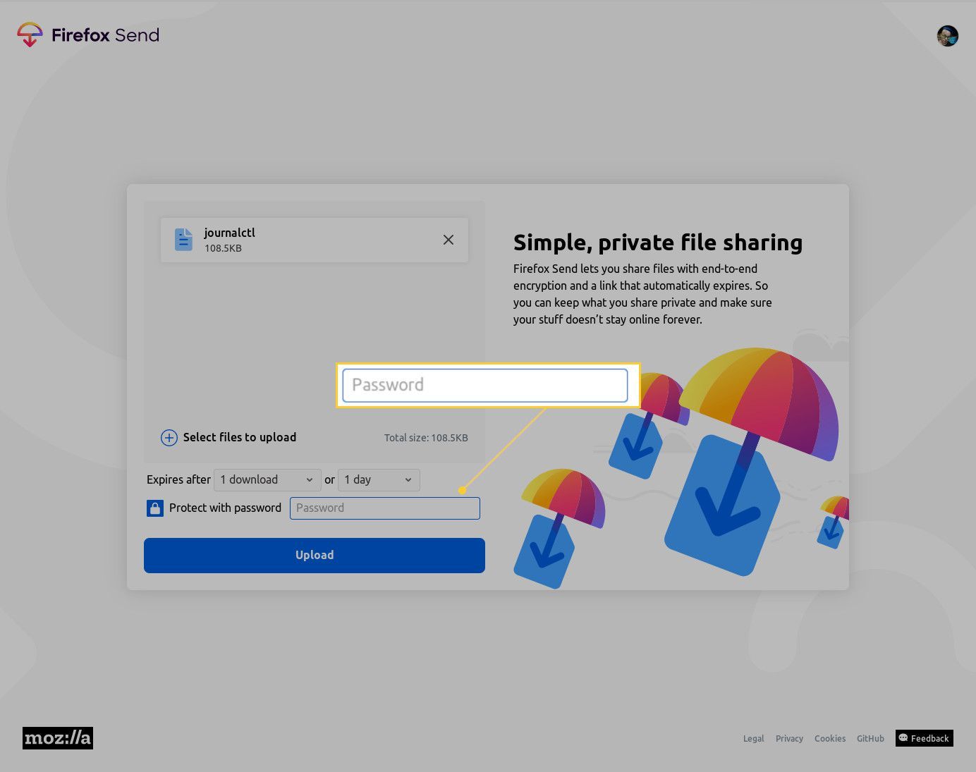 Снимок экрана: дополнительная защита паролем от Firefox.