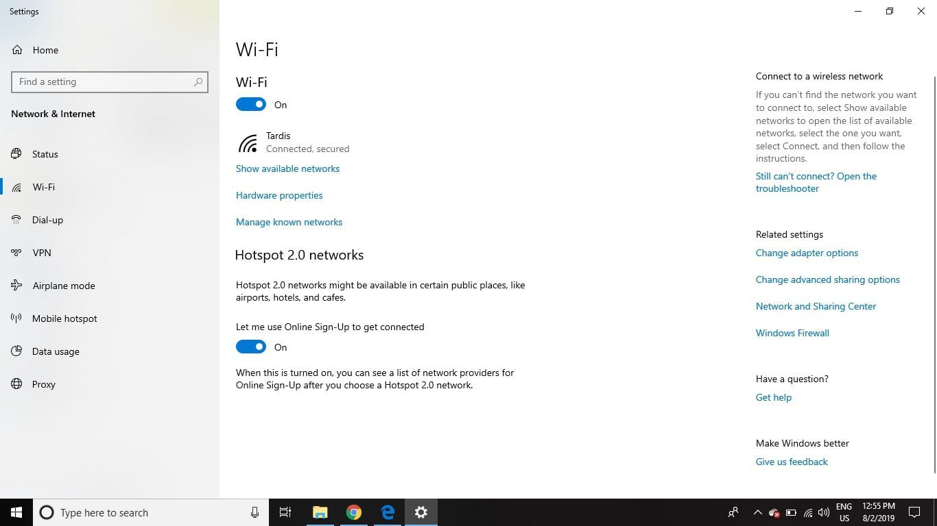 Настройки Wi-Fi для компьютера под управлением Windows 10