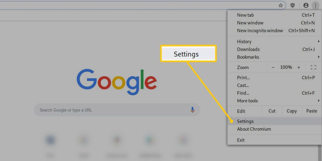 Пункт меню настроек в Google Chrome