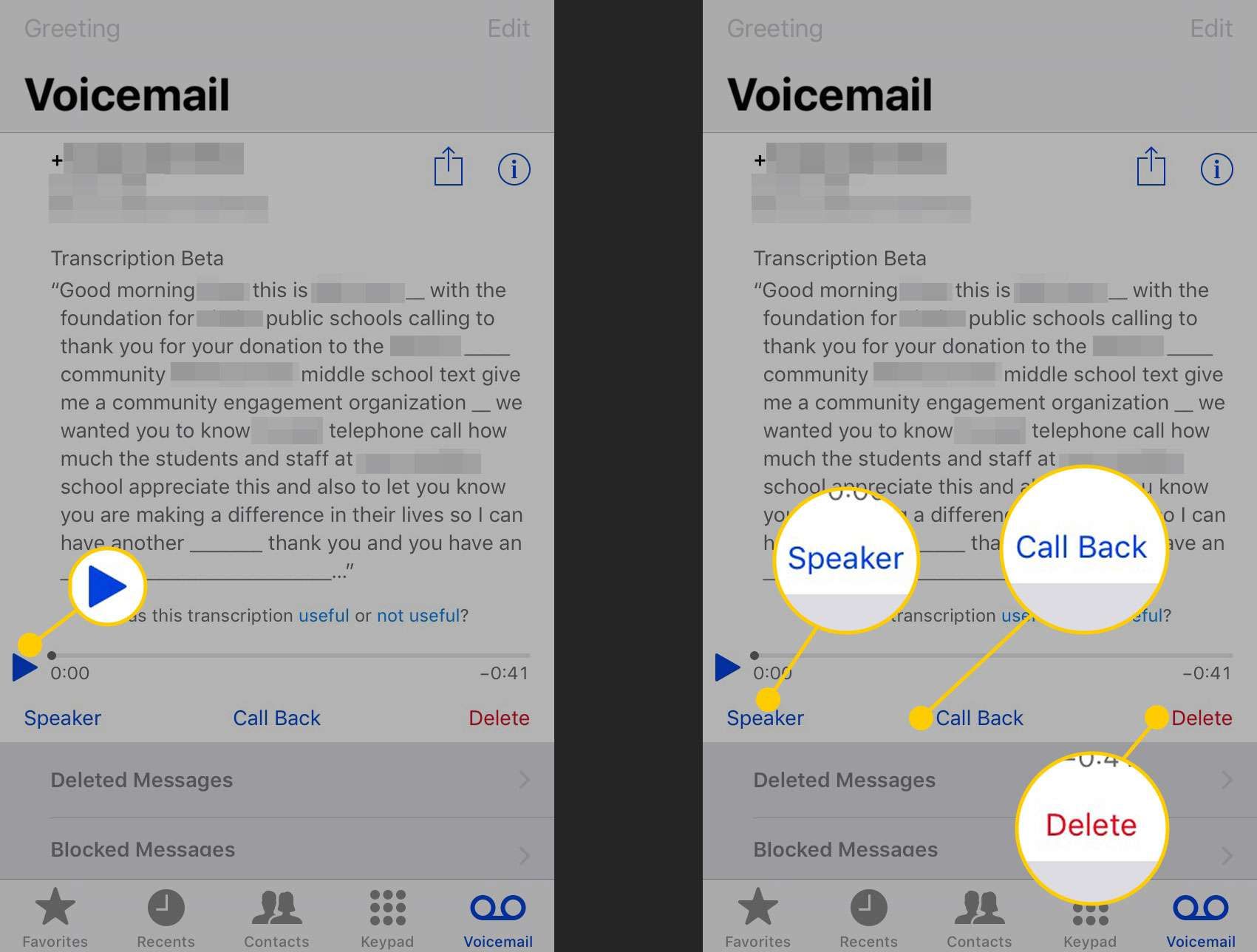 Воспроизведение или управление голосовой почтой на iPhone