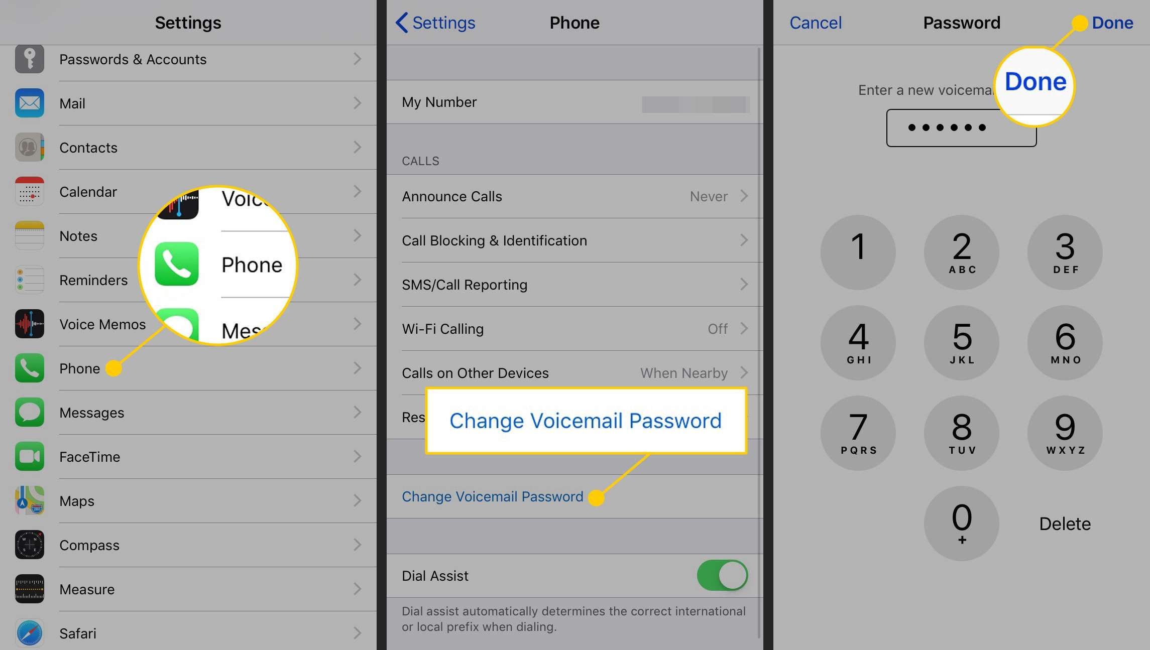 Изменение пароля голосовой почты на iPhone