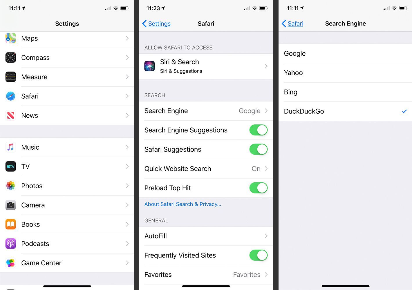 iPhone показывает, как изменить поисковую систему Safari по умолчанию