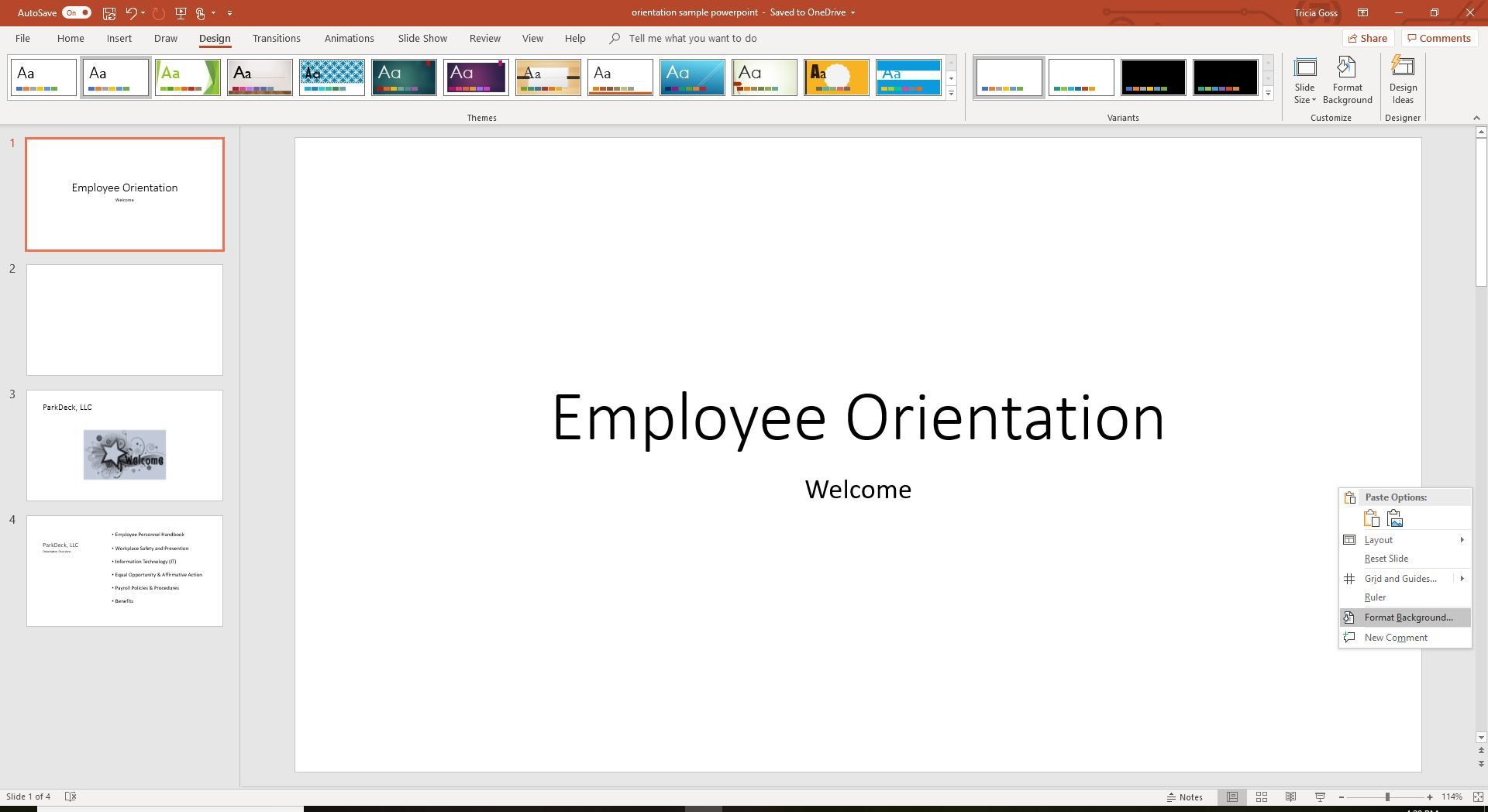 Снимок экрана, показывающий формат фона в PowerPoint.