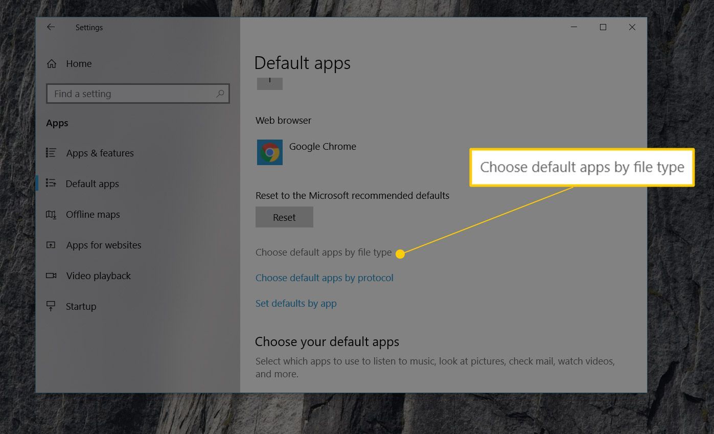 Выбор приложений по умолчанию по типу файла в настройках Windows 10