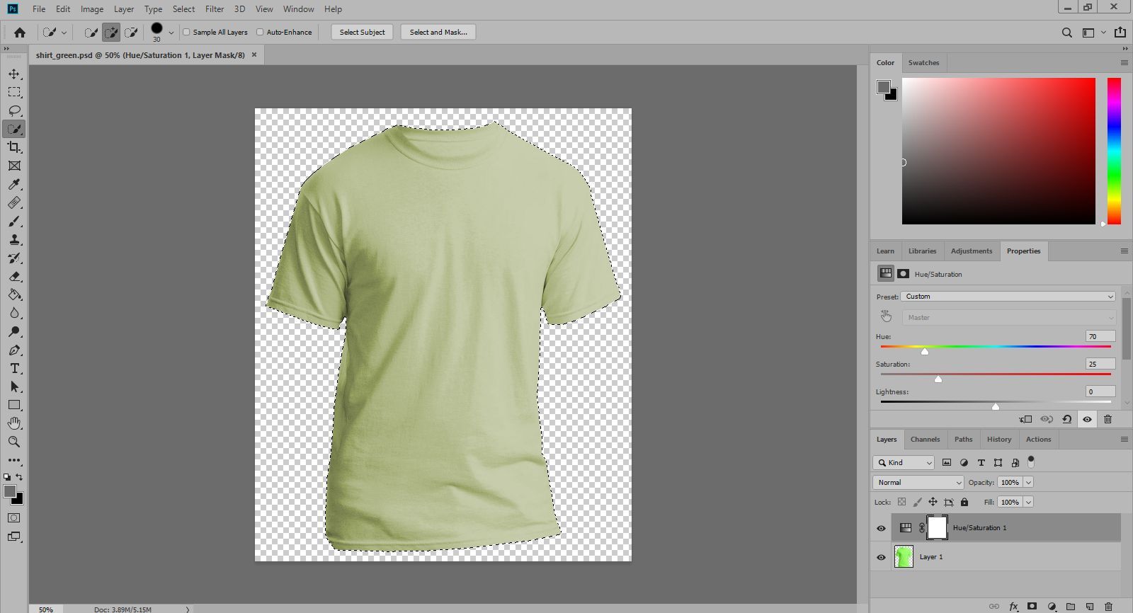 Выбор изображения футболки для применения рисунка в Photoshop.
